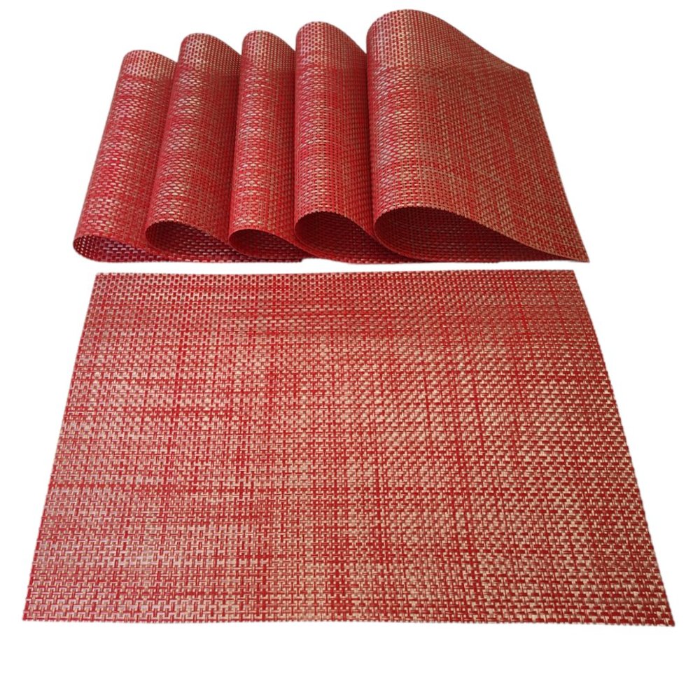 Placemats Set of 6 for Dining Table Non-Slip Washable Woven Vinyl in Red NWOT